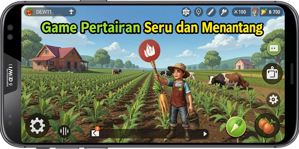 Tampilan gameplay DEWI11 dengan aktivitas pertanian yang menyenangkan.