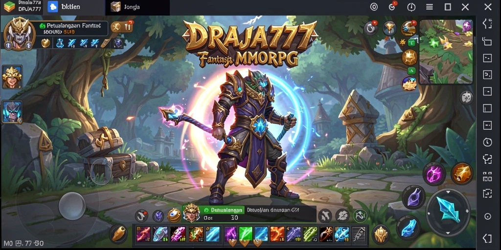 Tampilan gameplay DRAJA777 yang menampilkan pertempuran epik dan eksplorasi dunia.