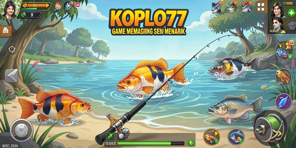 Screenshot gameplay KOPLO77 menampilkan momen seru saat menangkap ikan.