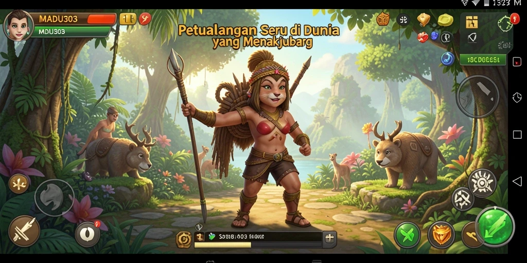 Tampilan gameplay seru dari MADU303 menampilkan dunia petualangan yang menakjubkan.