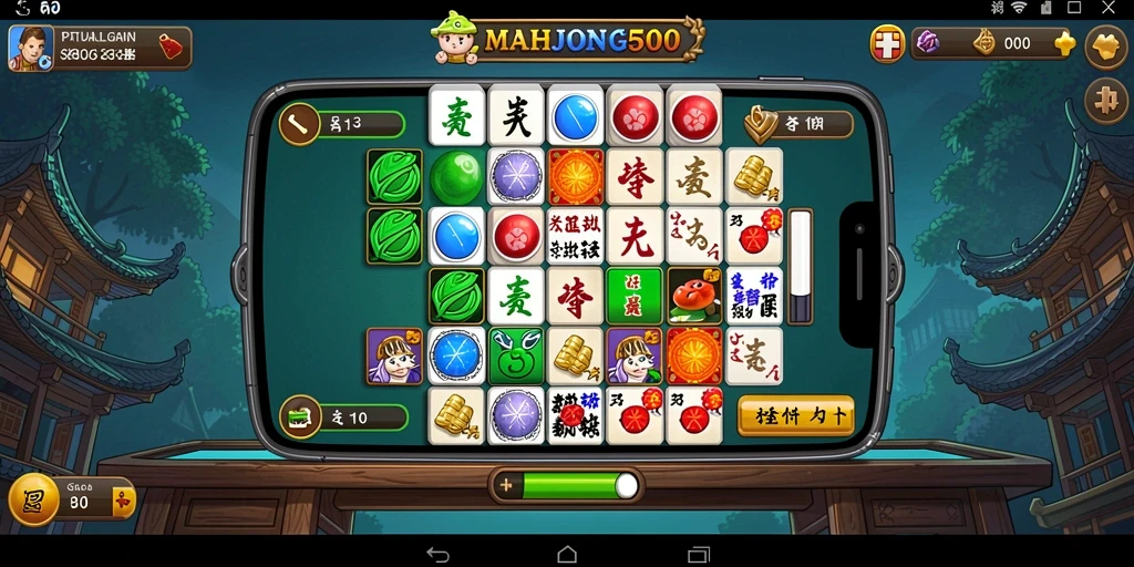 Screenshot gameplay MAHJONG500 yang menunjukkan keasyikan permainan Match-3.