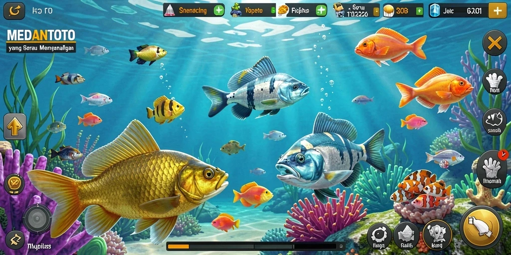 Tampilan gameplay MEDANTOTO yang menarik saat memancing ikan.