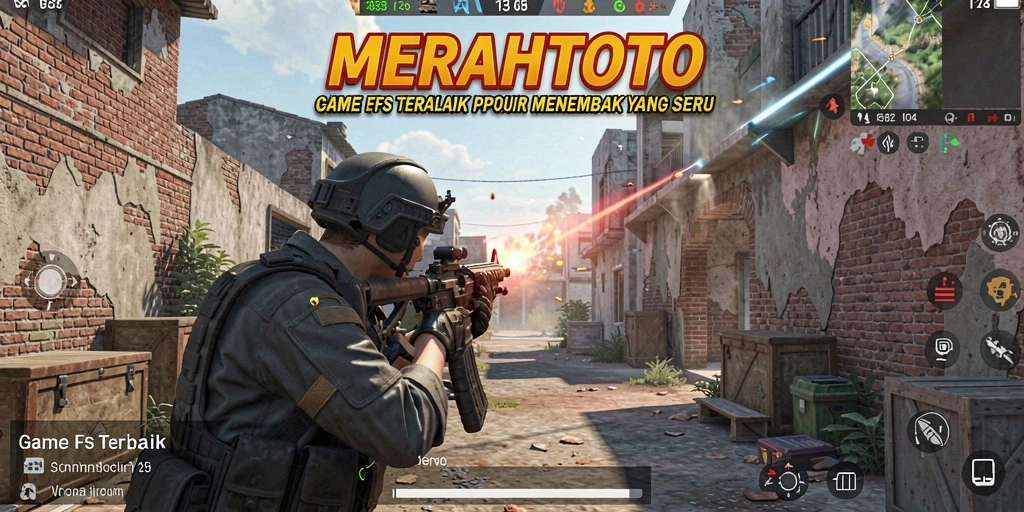 Screenshot utama MERAHTOTO menampilkan aksi menembak intens dalam gameplay FPS yang menarik.