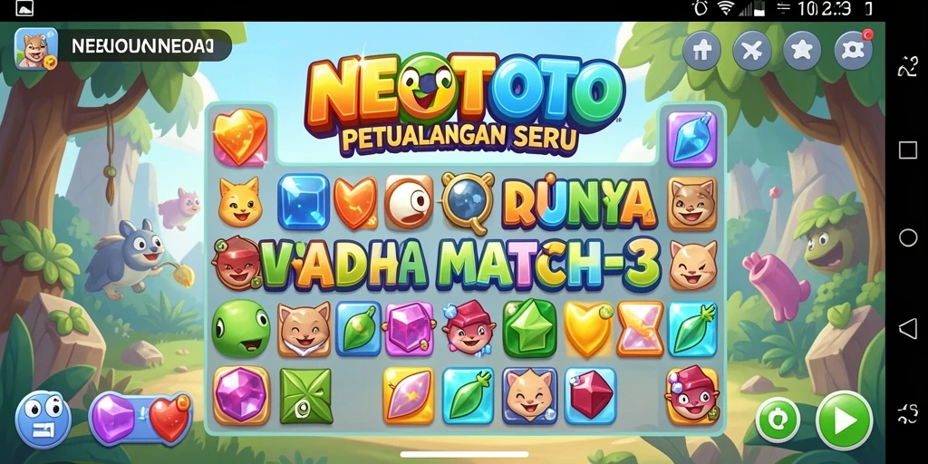 Tampak gameplay seru NEOTOTO dengan berbagai level dan warna-warna cerah.