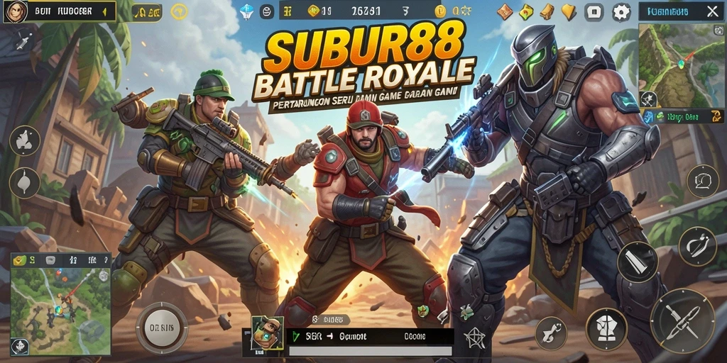 Tampilan aksi seru dalam SUBUR88 dengan gameplay Battle Royale.