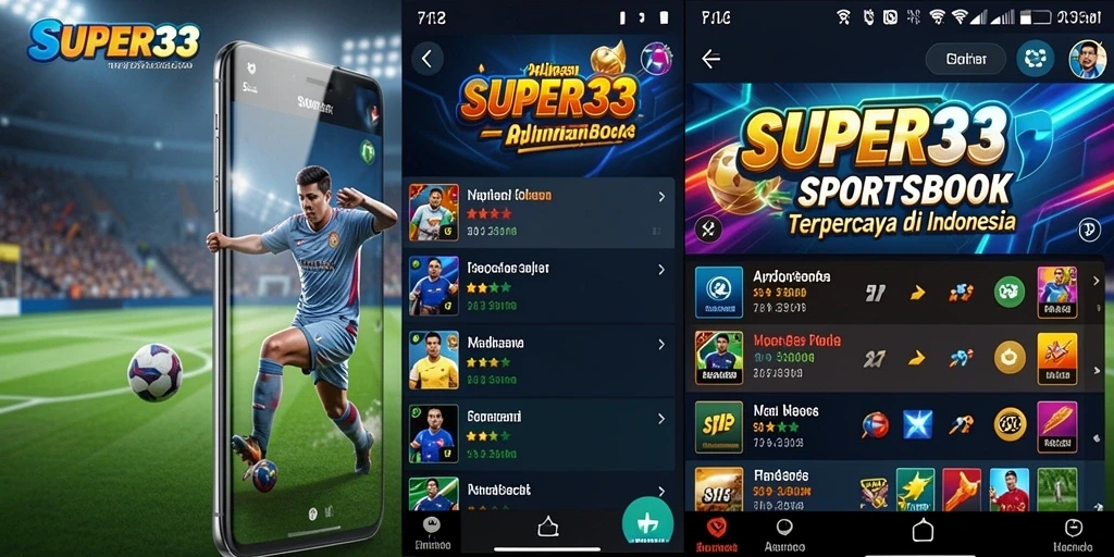 Tampilan aplikasi SUPER33 dengan berbagai pilihan taruhan olahraga.