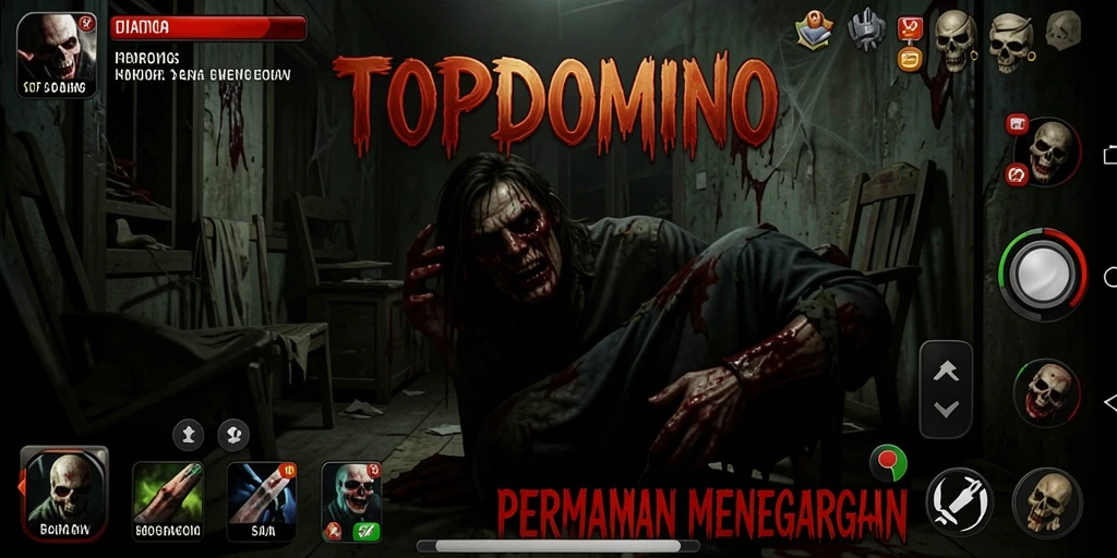 Screenshot gameplay menegangkan di TOPDOMINO dengan suasana horor yang mendalam.