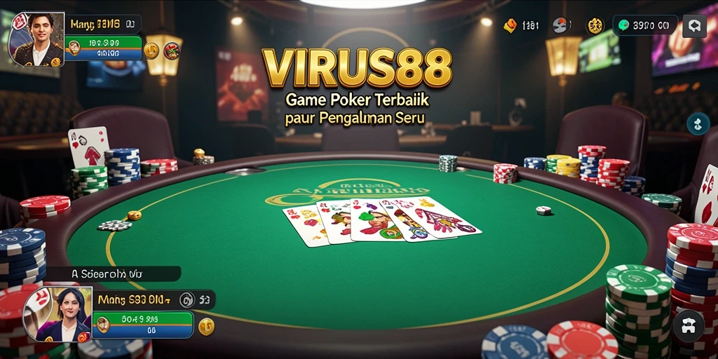 Screenshot utama VIRUS88 menampilkan aksi seru dalam permainan Poker.